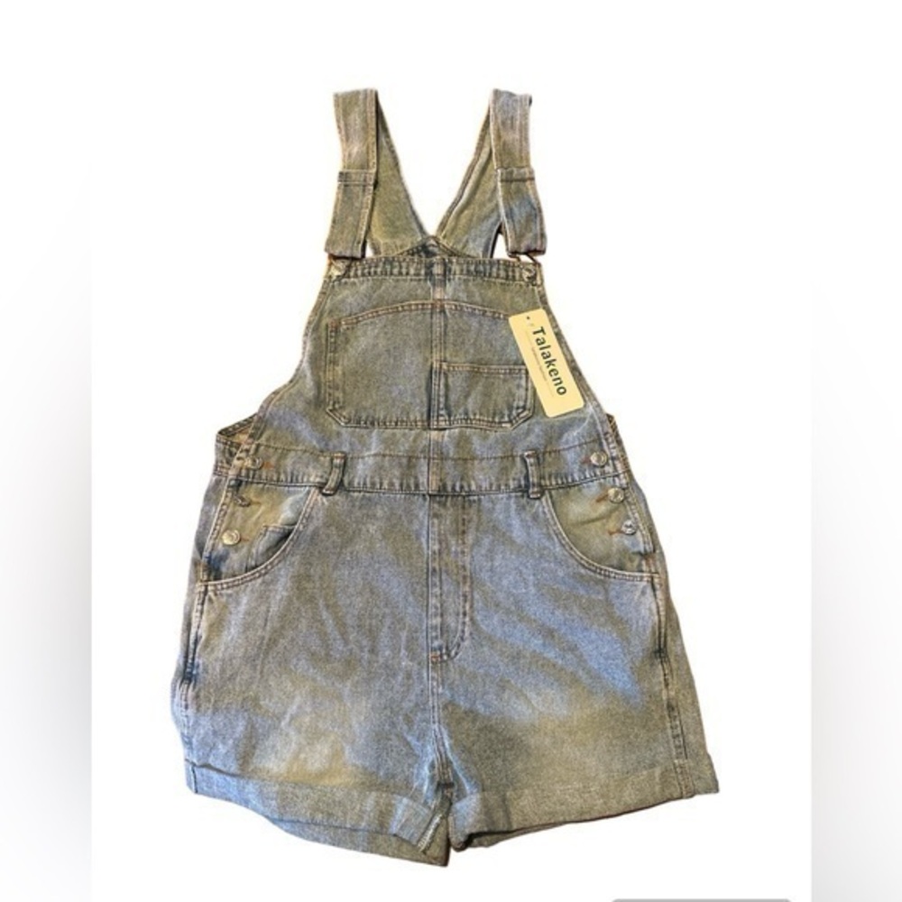 Talakeno Women's Casual Denim Bib Overall Shorts Adjustable Straps Cuffed Hem/ S
